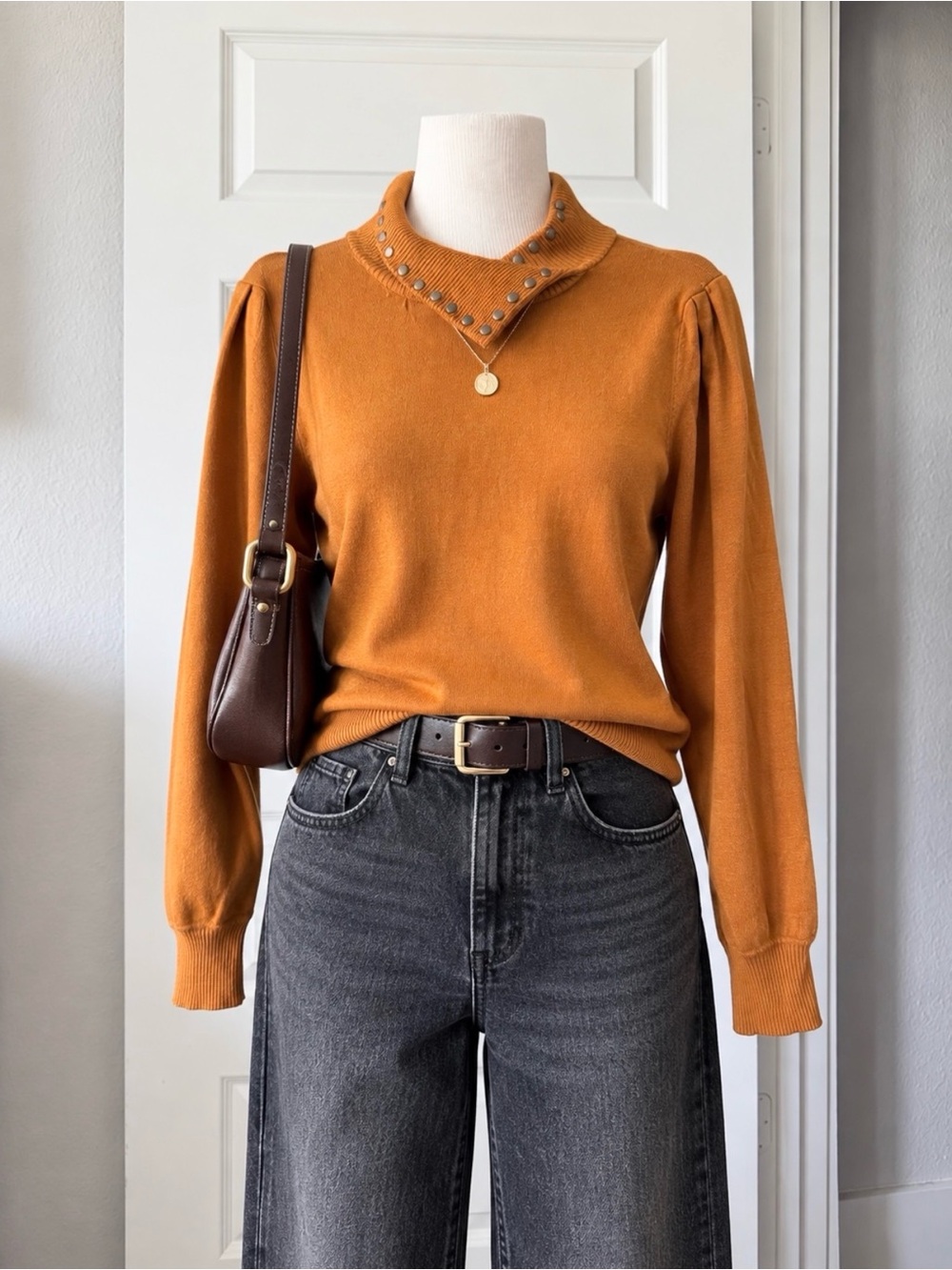 Joseph A. Women’s Large Burnt Orange Asymmetrical Snap Collar Sweater